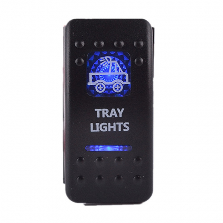 Buton comutator Intrerupator ON/OFF "TRAY LIGHTS" cu martor luminos albastru - 12V/24V, rezistent la apă [1]