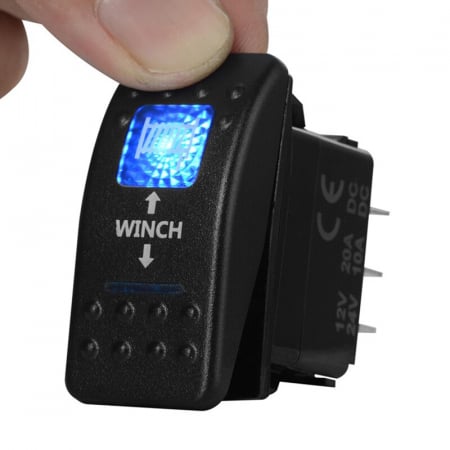 Buton  Intrerupator, Comutator, Аuto-reciproc, De Moment ON OFF, Auto, 12V 24V, cu LED Panou, Lumina Albastru, WINCH , 7 Pin [1]