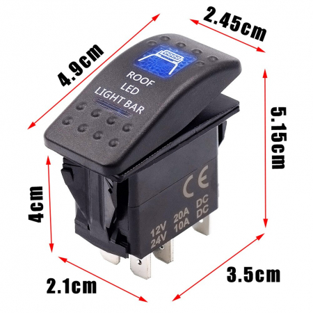 Buton  Intrerupator, Comutator, ON OFF, Auto, 12V 24V, cu LED Panou, Lumina Albastra, ROOF LED LIGHT BAR [10]