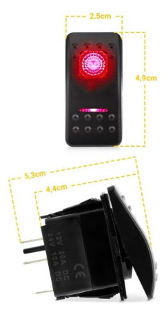 Buton  Intrerupator, Comutator, ON OFF, Auto, 12V 24V, cu LED Panou, Lumina Rosie, HORN [3]