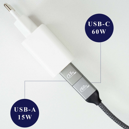 Cablu date si incarcare PNI CD600 USB Type-C la Type-C 60W + adaptor USB Type-C la USB-A, lungime 1m [3]