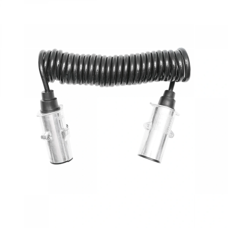 Priza remorca - Cablu spiral 2.6m cu 2 stechere tata din metal, 7 pini pentru priza auto remorca Breckner Germany