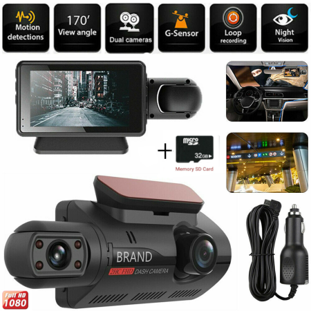 Camere auto - Camera Auto De Bord Full HD 1080P 2 camere + card de memorie Micro SD 32 GB 85 x 50 mm