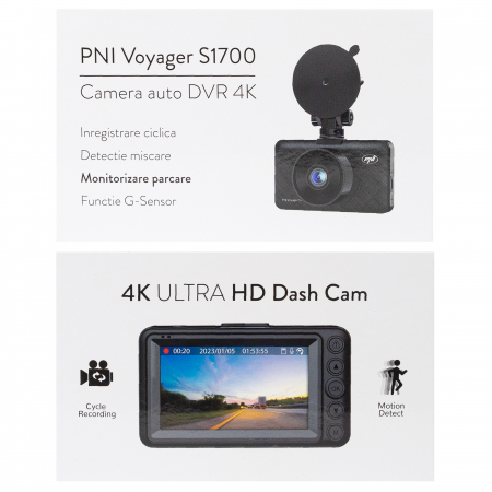 Camera auto DVR PNI Voyager S1700 4K UHD, ecran 3 inch, inregistrare ciclica, monitorizare parcare, detectie miscare, alimentare 12V/24V [13]