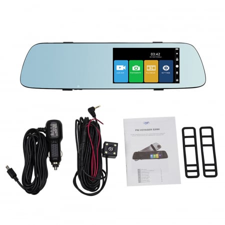 Noutati Real Auto - Camera auto DVR PNI Voyager S2000 Full HD 5" incorporata in oglinda retrovizoare si camera de mers inapoi inclusa