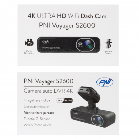 Camera auto DVR PNI Voyager S2600 WiFi, 4K Ultra HD, GPS, fara display, functie Monitorizare parcare, G-sensor, inregistrare video si audio, alimentare 12V/24V [1]