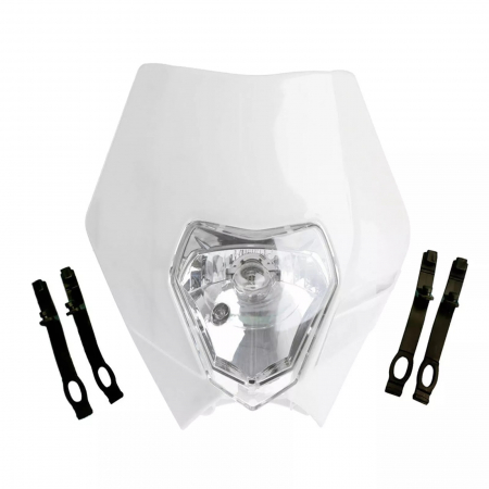Accesorii Moto & Velo - Carena si far fata pentru motociclete, alba, cu faza scurta si lunga – Model universal pentru ENDURO / Trail / Streetfighter