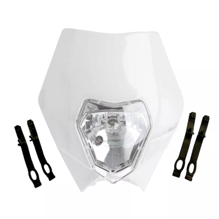Noutati Flexzon - Carena si far fata pentru motociclete, alba, cu faza scurta si lunga - Model universal pentru ENDURO / Trail / Streetfighter