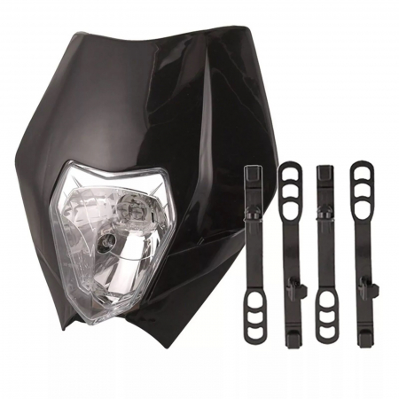 Accesorii Moto & Velo - Carena si far fata pentru motociclete, negru, cu faza scurta si lunga – Model universal pentru ENDURO / Trail / Streetfighter