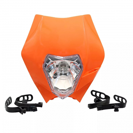 Accesorii Moto & Velo - Carena si far fata pentru motociclete, portocalie, cu faza scurta si lunga – Model universal pentru ENDURO / Trail / Streetfighter