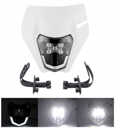 Accesorii Moto & Velo - Carena si far LED fata pentru motociclete, Alba, cu faza scurta si lunga – Model universal pentru ENDURO / Trail / Streetfighter