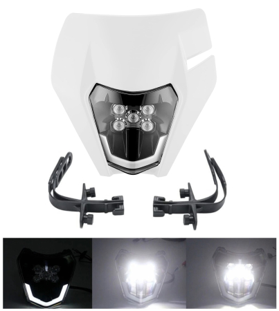 Noutati Flexzon - Carena si far LED fata pentru motociclete, Alba, cu faza scurta si lunga - Model universal pentru ENDURO / Trail / Streetfighter