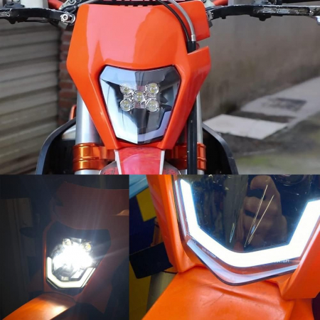 Carena si far LED fata pentru motociclete, portocalie, cu faza scurta si lunga – Model universal pentru ENDURO / Trail / Streetfighter [10]