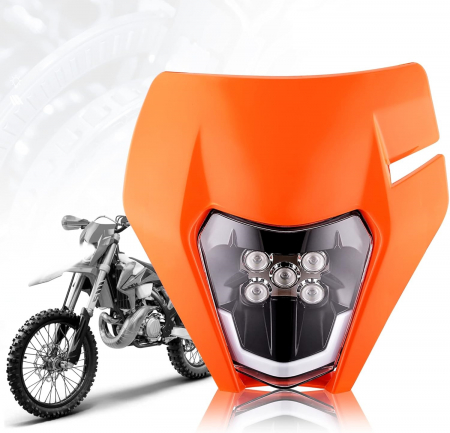 Carena si far LED fata pentru motociclete, portocalie, cu faza scurta si lunga – Model universal pentru ENDURO / Trail / Streetfighter [5]