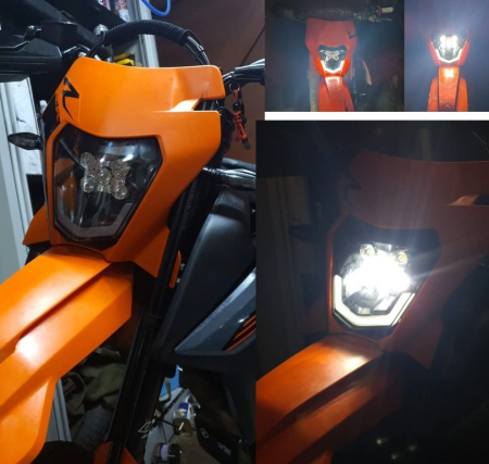 Carena si far LED fata pentru motociclete, portocalie, cu faza scurta si lunga – Model universal pentru ENDURO / Trail / Streetfighter [9]