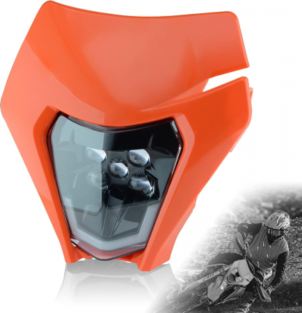 Carena si far LED fata pentru motociclete, portocalie, cu faza scurta si lunga – Model universal pentru ENDURO / Trail / Streetfighter [4]