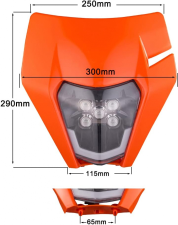 Carena si far LED fata pentru motociclete, portocalie, cu faza scurta si lunga – Model universal pentru ENDURO / Trail / Streetfighter [1]
