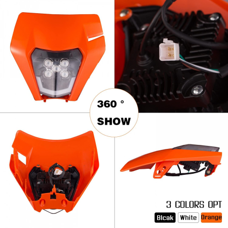 Carena si far LED fata pentru motociclete, portocalie, cu faza scurta si lunga – Model universal pentru ENDURO / Trail / Streetfighter [3]