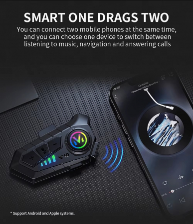Cască Bluetooth fără fir pentru cască de motocicletă, interfon bidirecțional cu reducere inteligentă a zgomotului, multifuncțională, rezistentă la apă [8]