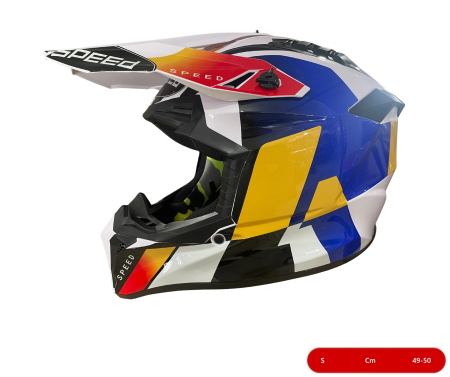 Alte accesorii - Casca copii Motocross - Enduro pentru motocicleta, ATV, bicicleta - marimea S (49-50 cm), alba cu design galben-albastru