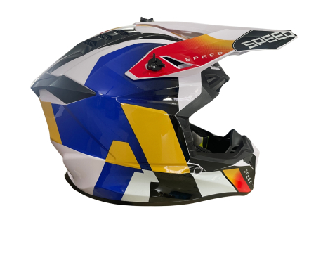 Casca copii Motocross - Enduro pentru motocicleta, ATV, bicicleta - marimea S (49-50 cm), alba cu design galben-albastru [2]