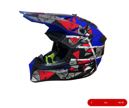 Alte accesorii - Casca copii Motocross - Enduro pentru motocicleta, ATV, bicicleta - marimea S (49-50 cm), albastru mat cu design rosu-gri