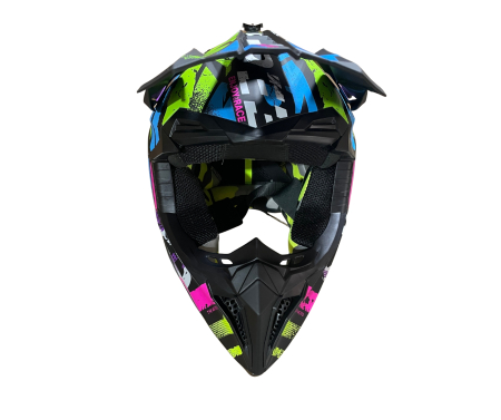 Casca copii Motocross - Enduro pentru motocicleta, ATV, bicicleta - marimea S (49-50 cm), negru mat cu design neon multicolor [4]