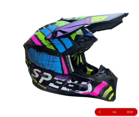Alte accesorii - Casca copii Motocross - Enduro pentru motocicleta, ATV, bicicleta - marimea S (49-50 cm), negru mat cu design neon multicolor
