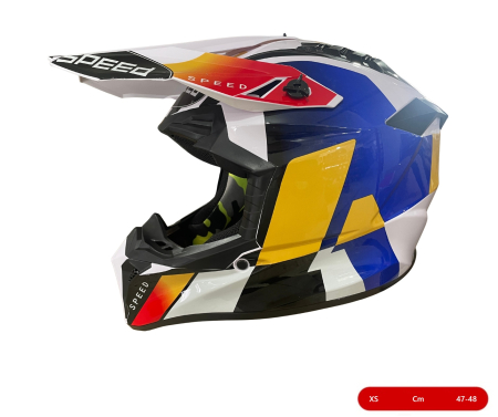 Alte accesorii - Casca copii Motocross - Enduro pentru motocicleta, ATV, bicicleta - marimea XS (47-48 cm), alba cu design galben-albastru