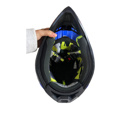 Casca copii Motocross - Enduro pentru motocicleta, ATV, bicicleta - marimea XS (47-48 cm), albastru mat cu design rosu-gri [3]