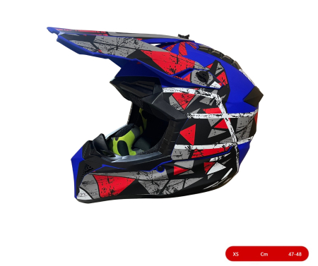 Alte accesorii - Casca copii Motocross - Enduro pentru motocicleta, ATV, bicicleta - marimea XS (47-48 cm), albastru mat cu design rosu-gri