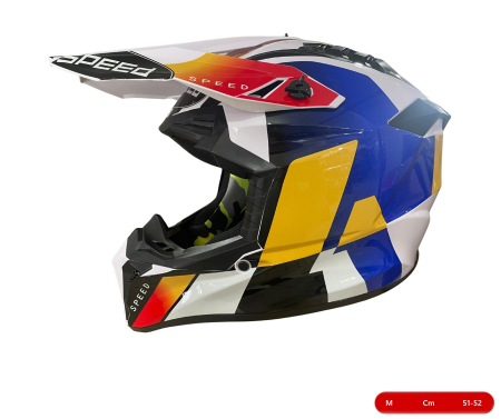 Accesorii Moto & Velo - Casca Motocross - Enduro pentru motocicleta, ATV, bicicleta - marimea M (51-52 cm), alba cu design galben-albastru