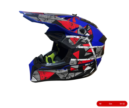 Accesorii Moto & Velo - Casca Motocross - Enduro pentru motocicleta, ATV, bicicleta - marimea M (51-52 cm), albastru mat cu design rosu-gri