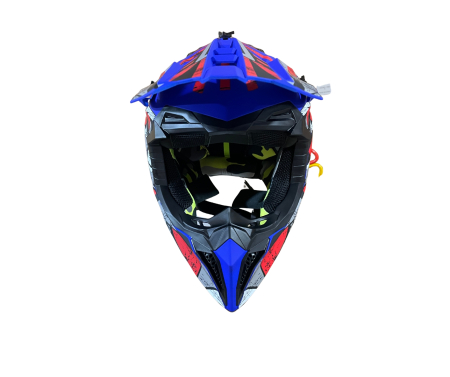 Casca Motocross - Enduro pentru motocicleta, ATV, bicicleta - marimea M (51-52 cm), albastru mat cu design rosu-gri [4]