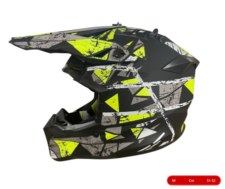 Alte accesorii - Casca Motocross - Enduro pentru motocicleta, ATV, bicicleta - marimea M (51-52 cm), negru mat cu design galben neon