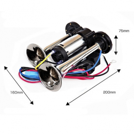 Claxon Auto cu 2 pipe Cromate si Compresor Integrat, Universal, Camion, TIR ,12V [1]