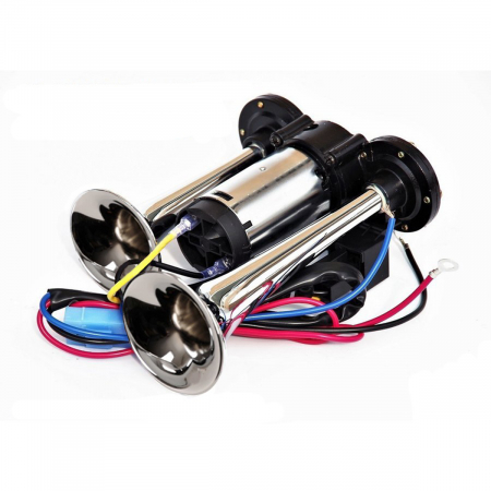 Claxoane Auto - Claxon Auto cu 2 pipe Cromate si Compresor Integrat, Universal, Camion, TIR ,12V