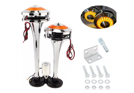 Electronice si electrice auto - Claxon dublu tip goarne cu lumina LED galbena, 300 dB – 12V / 24V