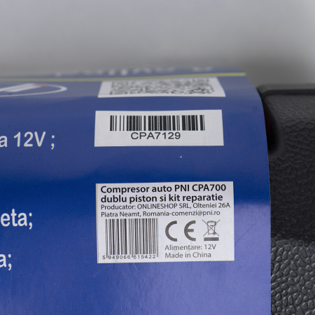 Compresor auto PNI CPA700 dublu piston si kit reparatie anvelope, 12V, 25A [4]