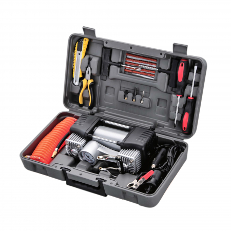 Compresor auto PNI CPA700 dublu piston si kit reparatie anvelope, 12V, 25A [11]
