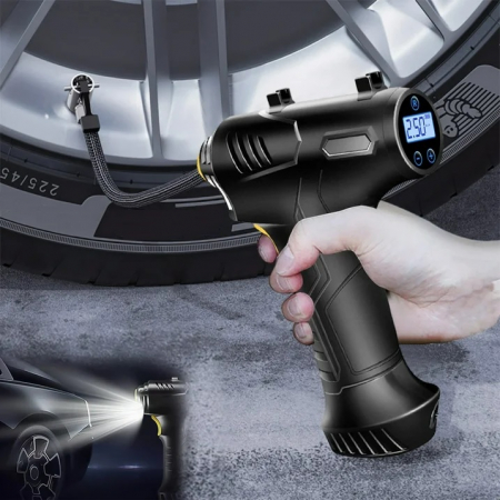 Compresor Auto Portabil, Display Digital, Fara Fir, 10 Bari, 150 Psi, Lampa De Lucru, Din PVC Negru [3]