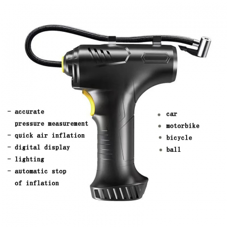 Compresor Auto Portabil, Display Digital, Fara Fir, 10 Bari, 150 Psi, Lampa De Lucru, Din PVC Negru [8]