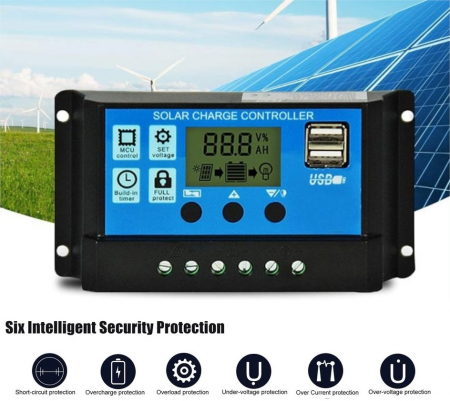 Noutati Real Auto - Controler Solar Inteligent de Încărcare PWM 20A cu Ecran LCD și Porturi USB - 12V / 24V pentru Sisteme Fotovoltaice