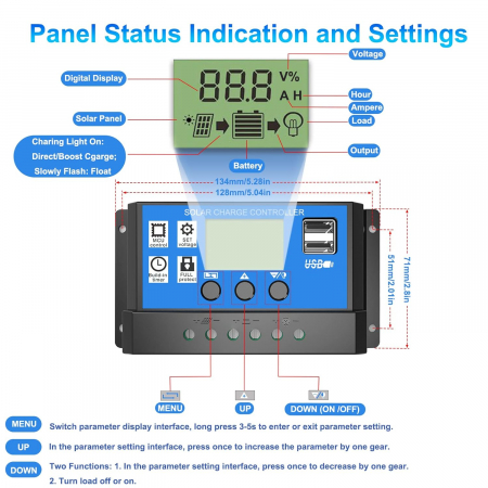 Controler Solar Inteligent de Încărcare PWM 20A cu Ecran LCD și Porturi USB - 12V / 24V pentru Sisteme Fotovoltaice [7]