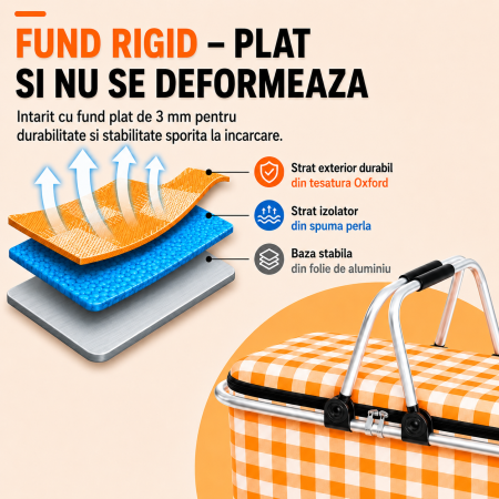 Cos de Picnic Pliabil 30L - Termoizolant, Cadru Aluminiu, Capac cu Fermoar pentru Camping, Excursii si Cumparaturi [2]
