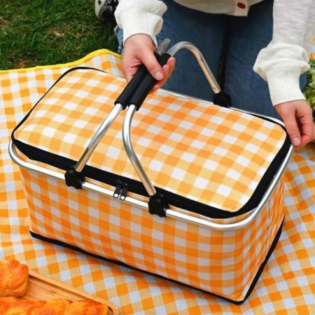 Cos de Picnic Pliabil 30L - Termoizolant, Cadru Aluminiu, Capac cu Fermoar pentru Camping, Excursii si Cumparaturi [7]