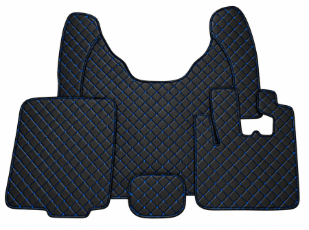 Accesorii Camioane - Covorase Auto din Piele Ecologica pentru DAF XF 106, Cutie Automata, Matlasate, Premium, Culoare Negru cu Cusatura Albastra