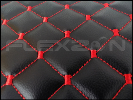 Covorase Auto din Piele Ecologica pentru MAN TGX, Cutie Automata, Cutie Mare, Doua Sertare, Matlasate, Premium, Culoare Negru cu Cusatura Rosie [1]