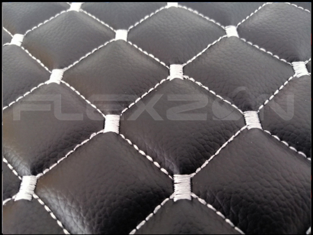 Covorase Auto din Piele Ecologica pentru MAN TGX, Cutie Automata, Cutie Mica, Un Sertar, Matlasate, Premium, Culoare Negru cu Cusatura Alba [1]