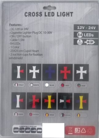 Cruce luminoasa Alb autoturism si camion, 84 LED-uri, 12-24V prindere cu ventuze, 23 x 25 cm [4]